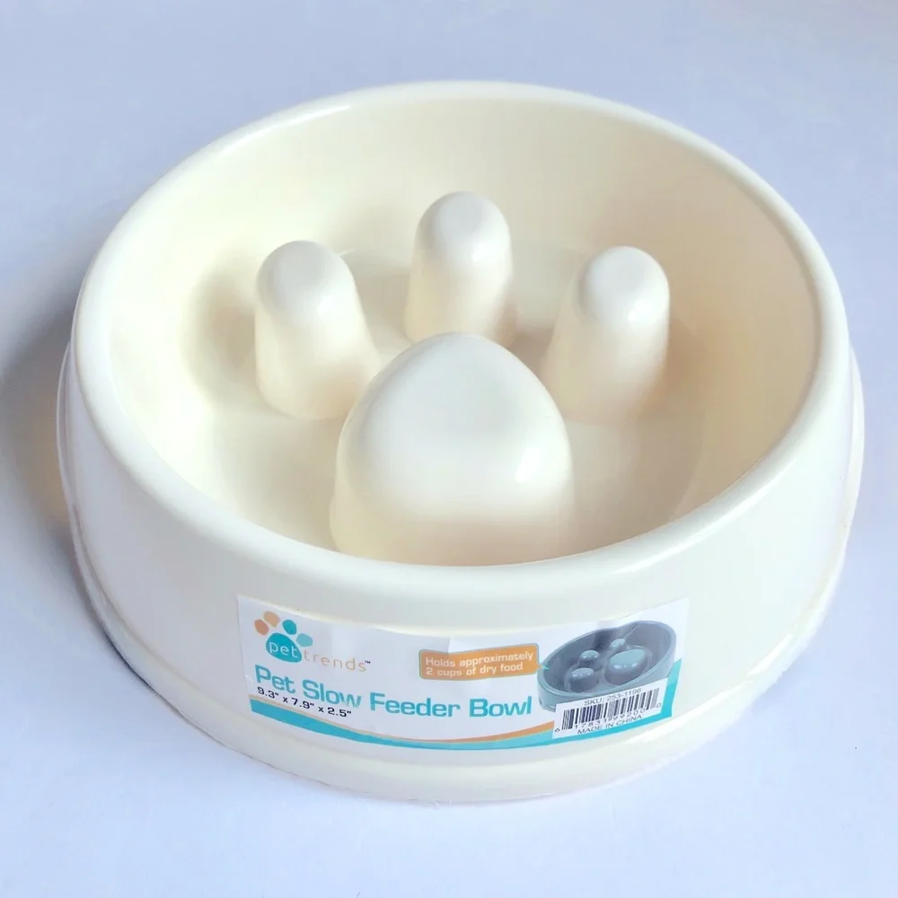 NEW 9” Slow Feeder Dog Bowl 2 Cup Capacity Cream, 2 Bowls